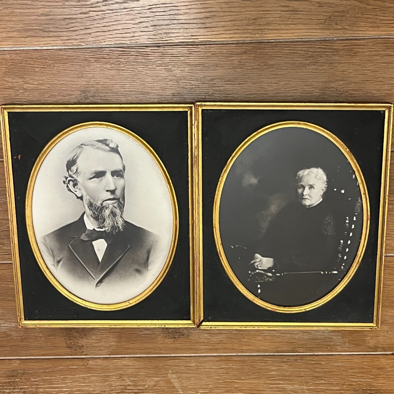 Large Antique Man + Woman Portraits Couple Photo Prints, 1860\'s, matching frames