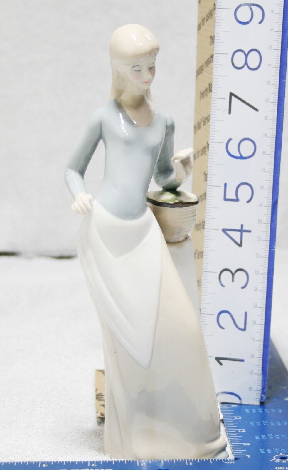 Vintage Graceful tall thin Lady with Basket Figurine porcelain