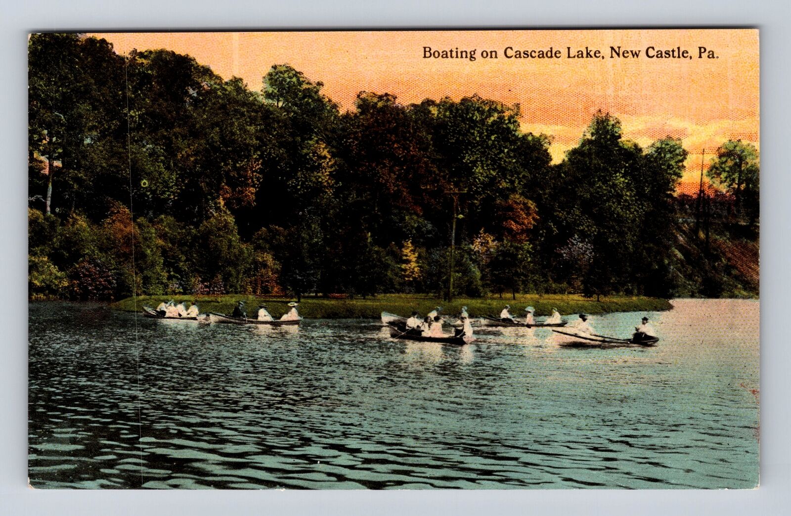New Castle PA-Pennsylvania, Boating on Cascade Lake, Antique Vintage Postcard