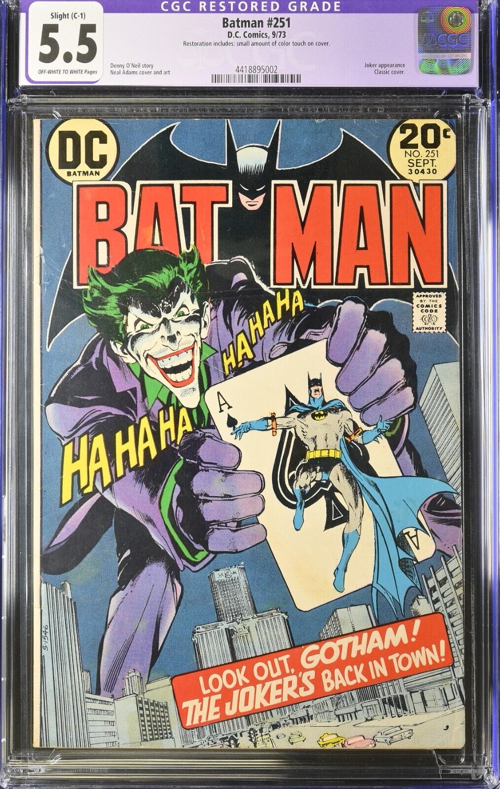 Batman #251 (1973) CGC 5.5 Off-White to White pages Restored