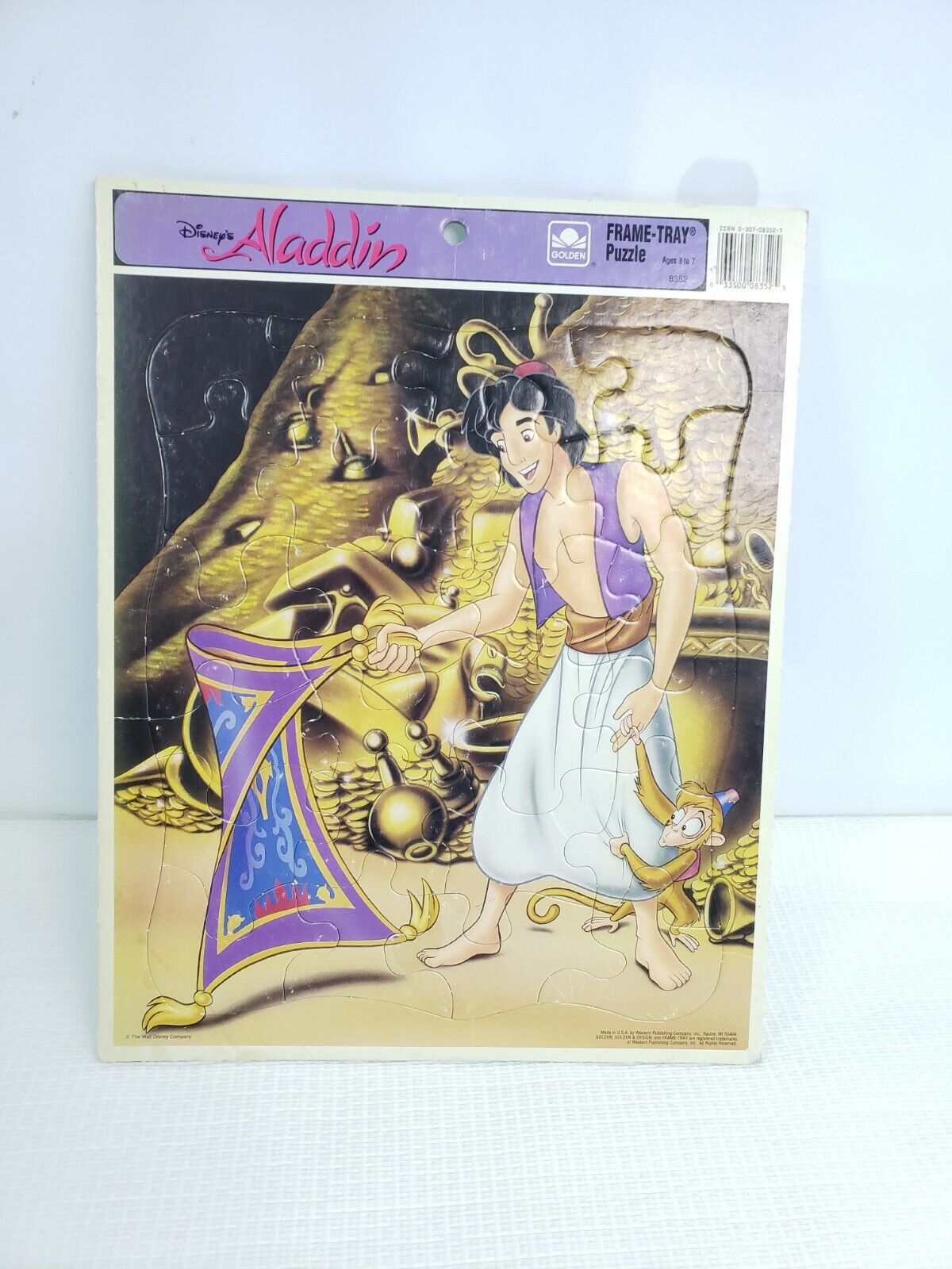 Vintage Disney\'s Aladdin Cardboard  Frame Tray Puzzle Magic Carpet Monkey