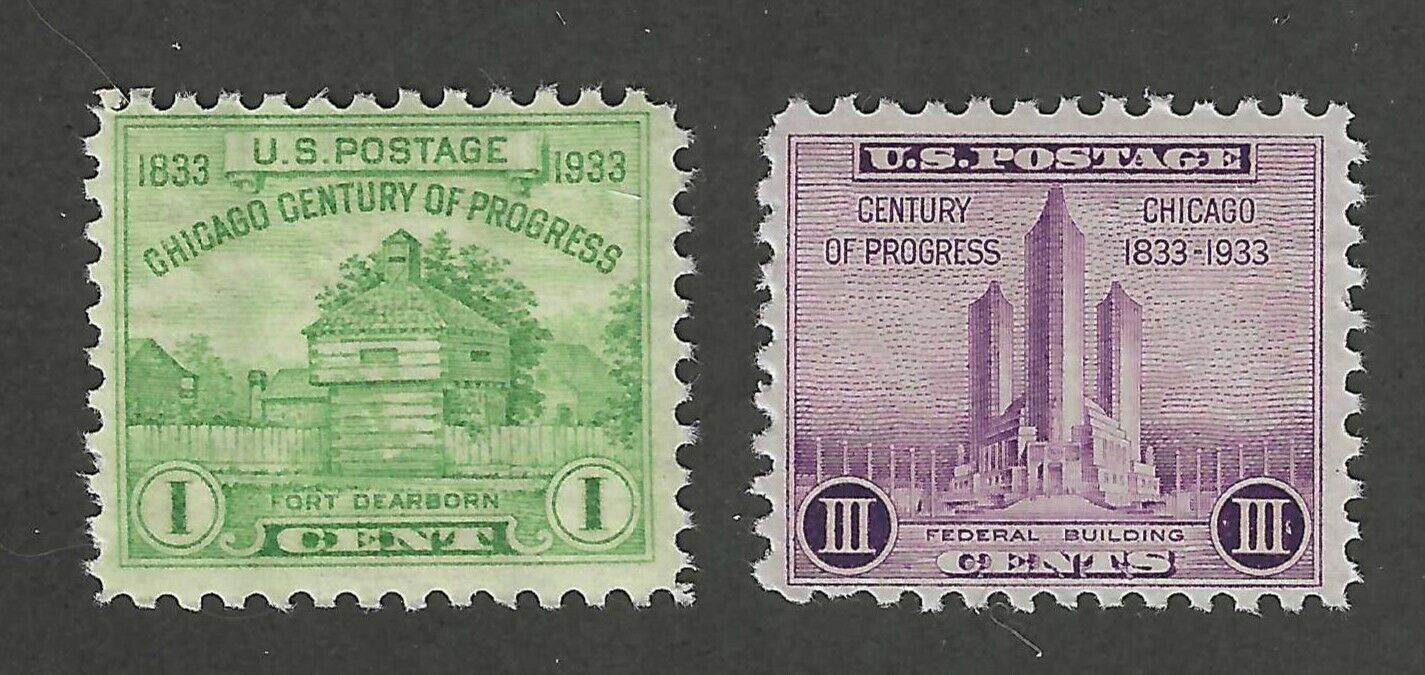 1933 CENTURY OF PROGRESS WORLD'S FAIR - CHICAGO - 2 U.S. STAMPS - MINT CONDITION