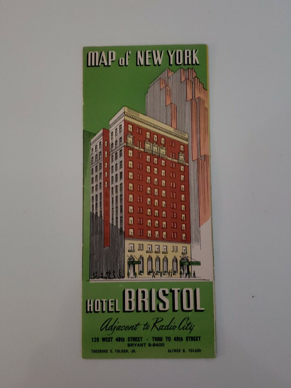 Rare 1942 Hotel Bristol 11x18 New York City Subway NYC MAP Vintage Mint NY