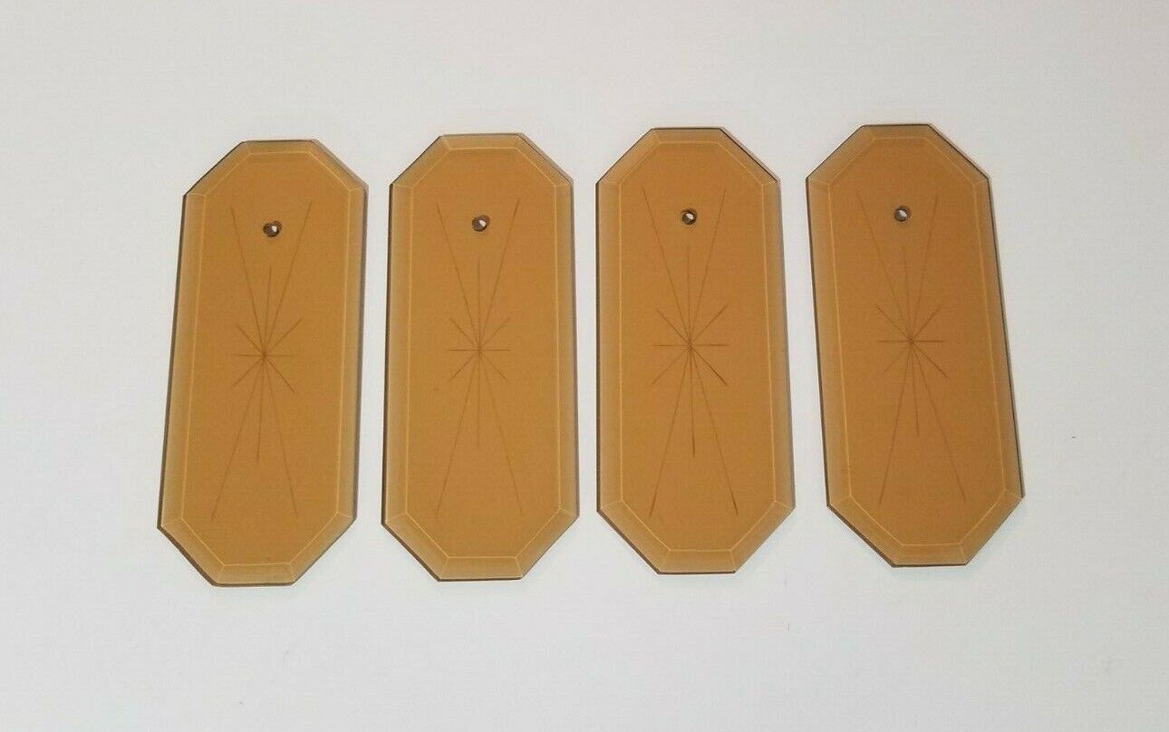 4- Vintage Amber Glass Chandelier Replacement Panels Flat Star Octagon Beveled 
