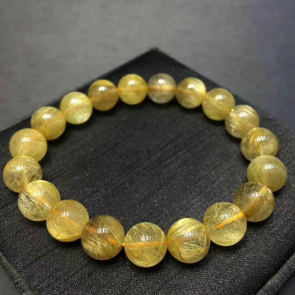 A A A + + Natural Titanium Crystal Gold Rutilated Quartz Crystal Beads Bracelet