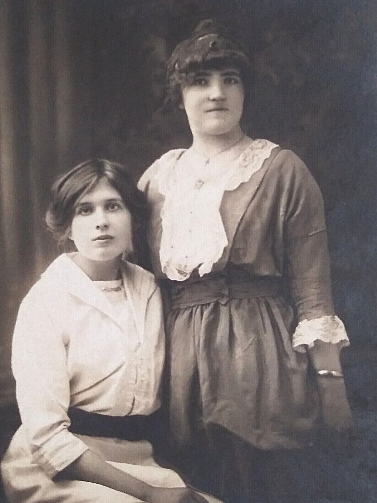 RPPC Two Beautiful Girls Sisters in Lace Studio Portrait Postcard AZO c1904-1918