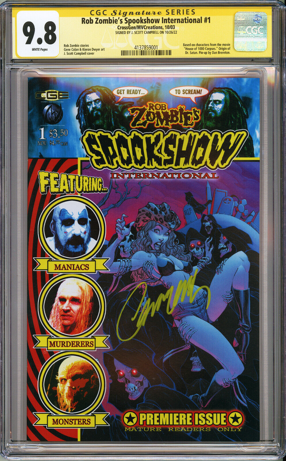 Rob Zombie’s Spookshow International #1 CGC 9.8 SS *Signed by J. Scott Campbell*