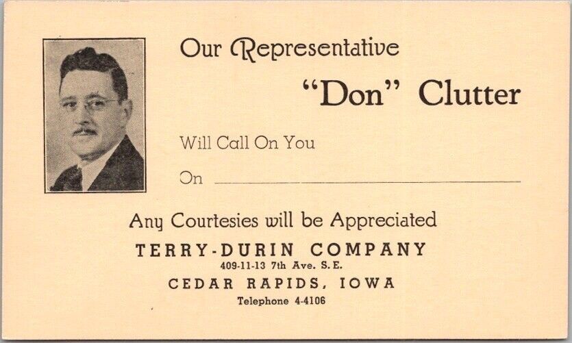 c1940s CEDAR RAPIDS, Iowa Advertising Postcard TERRY-DURIN COMPANY - Unused