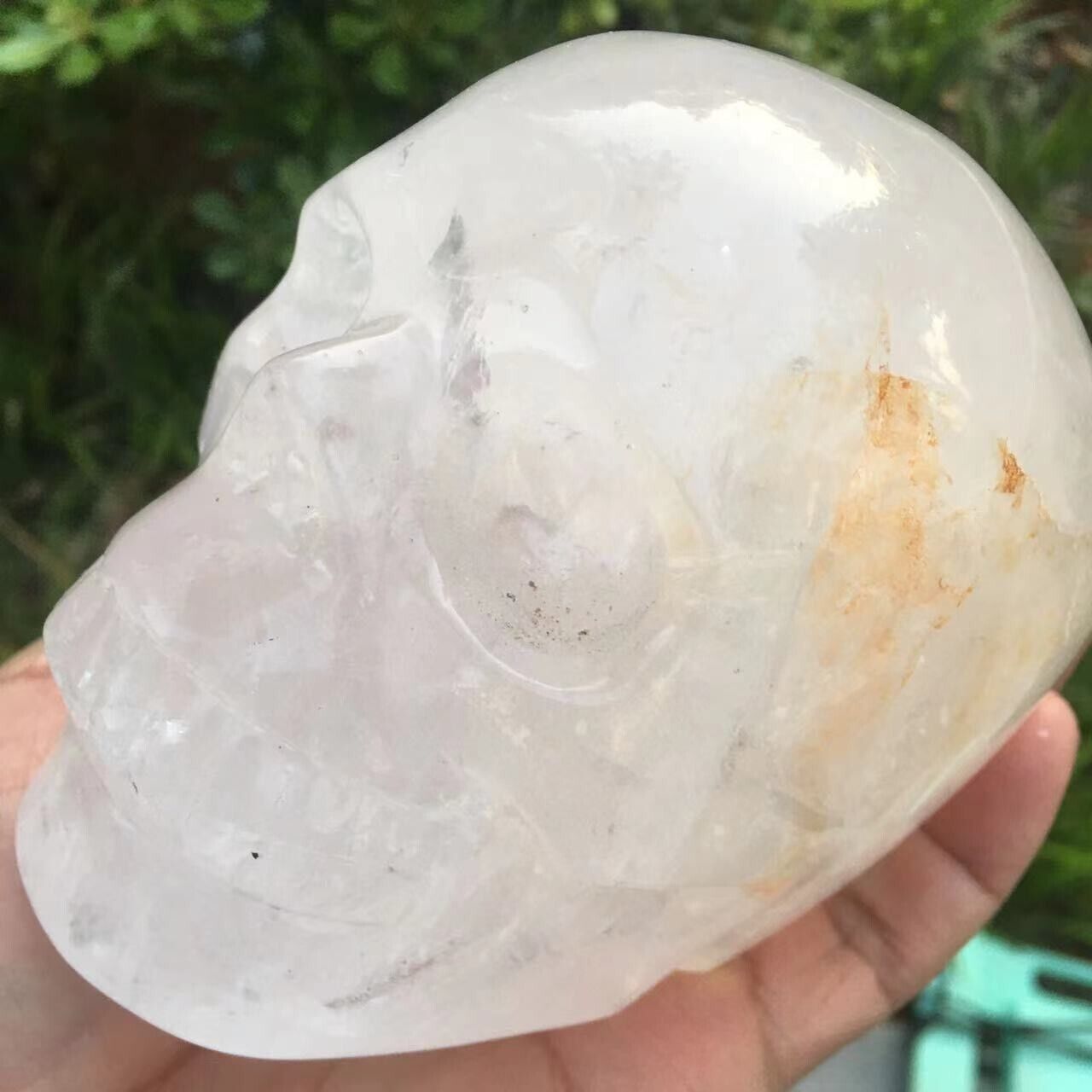 2.74 lb Natural quartz hand carved crystal skull reiki healing