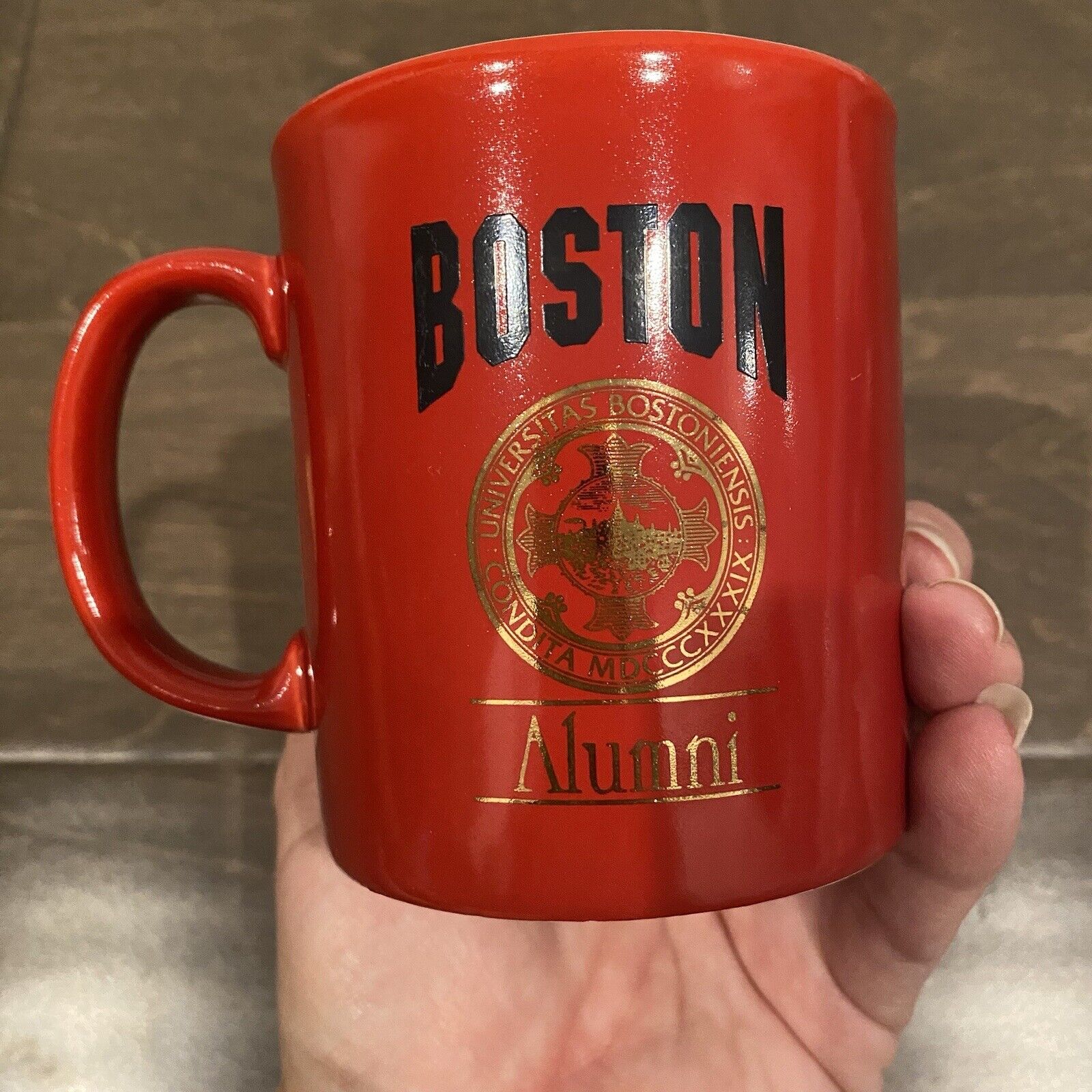 Boston University Alumni Coffee Mug Cup Red Gold BU Kiln Craft