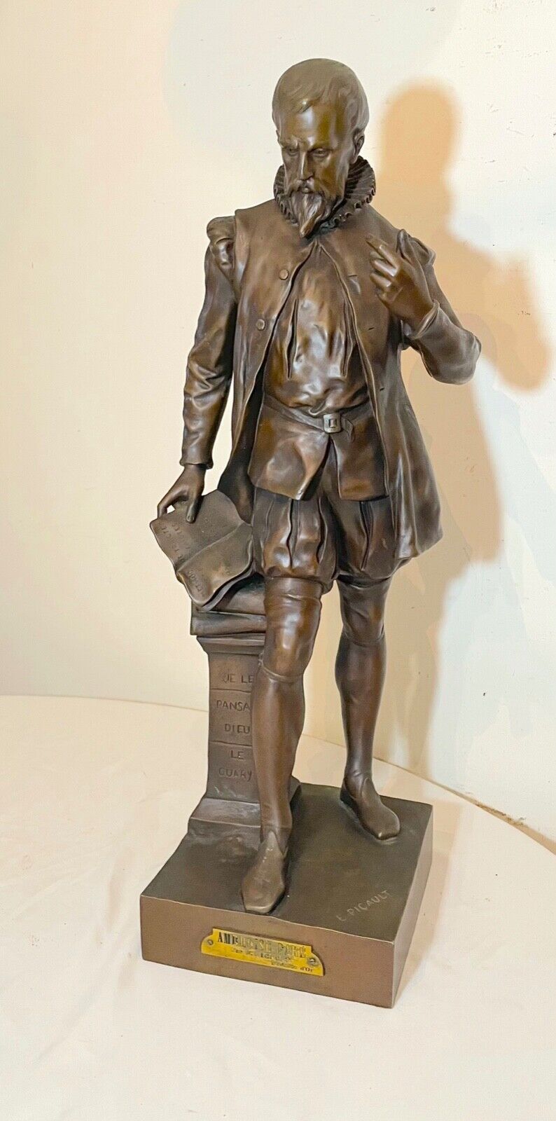 LARGE antique 1800's Emile Louis Picault figural Bronze Statue Ambroise Pare 