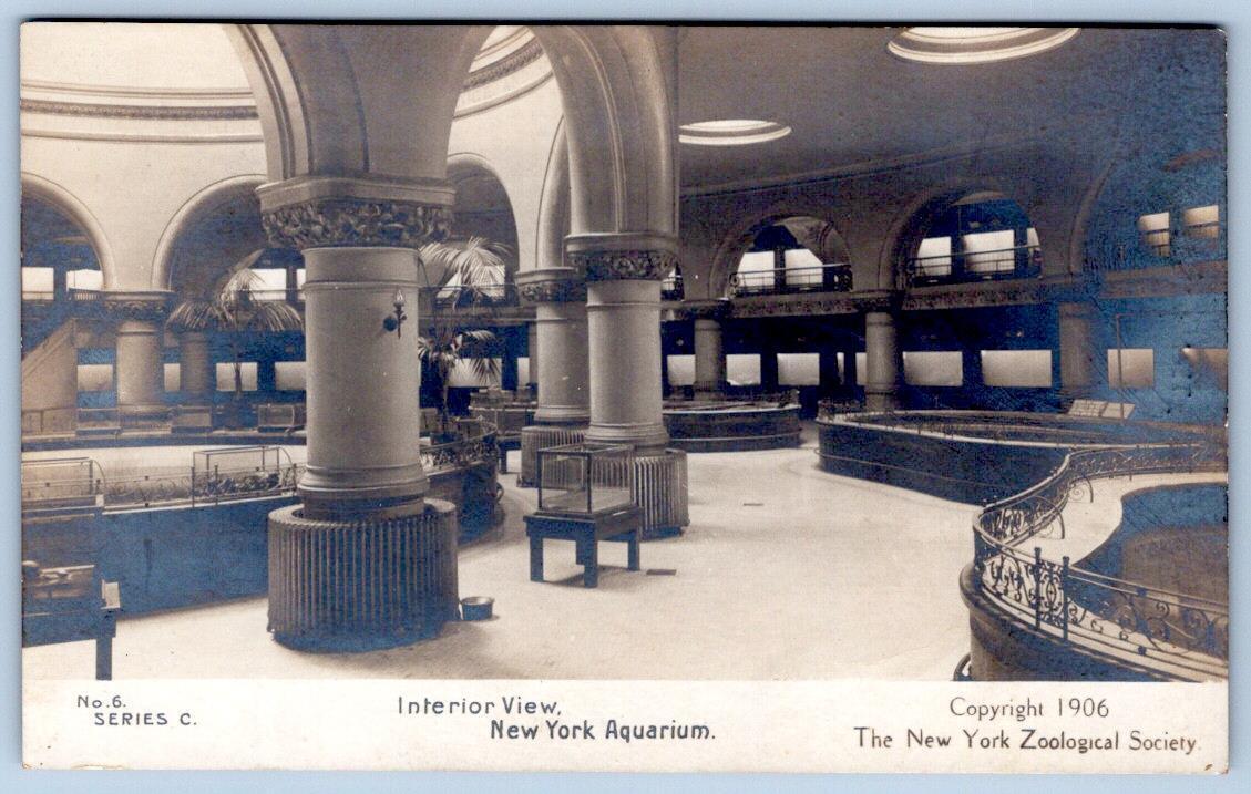 1906 RPPC NEW YORK AQUARIUM INTERIOR ZOOLOGICAL SOCIETY ARCHITECTURE POSTCARD