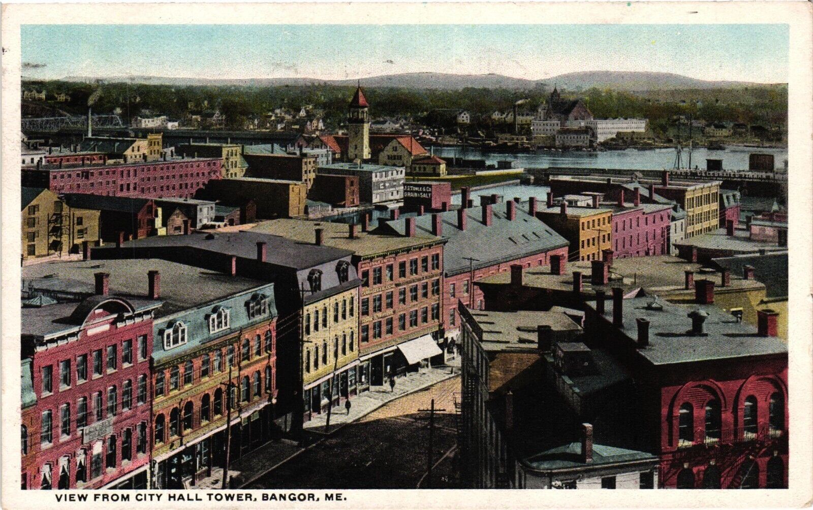 1915 View From City Hall Tower Bangor Maine Vintage Postcard WB Posted City View