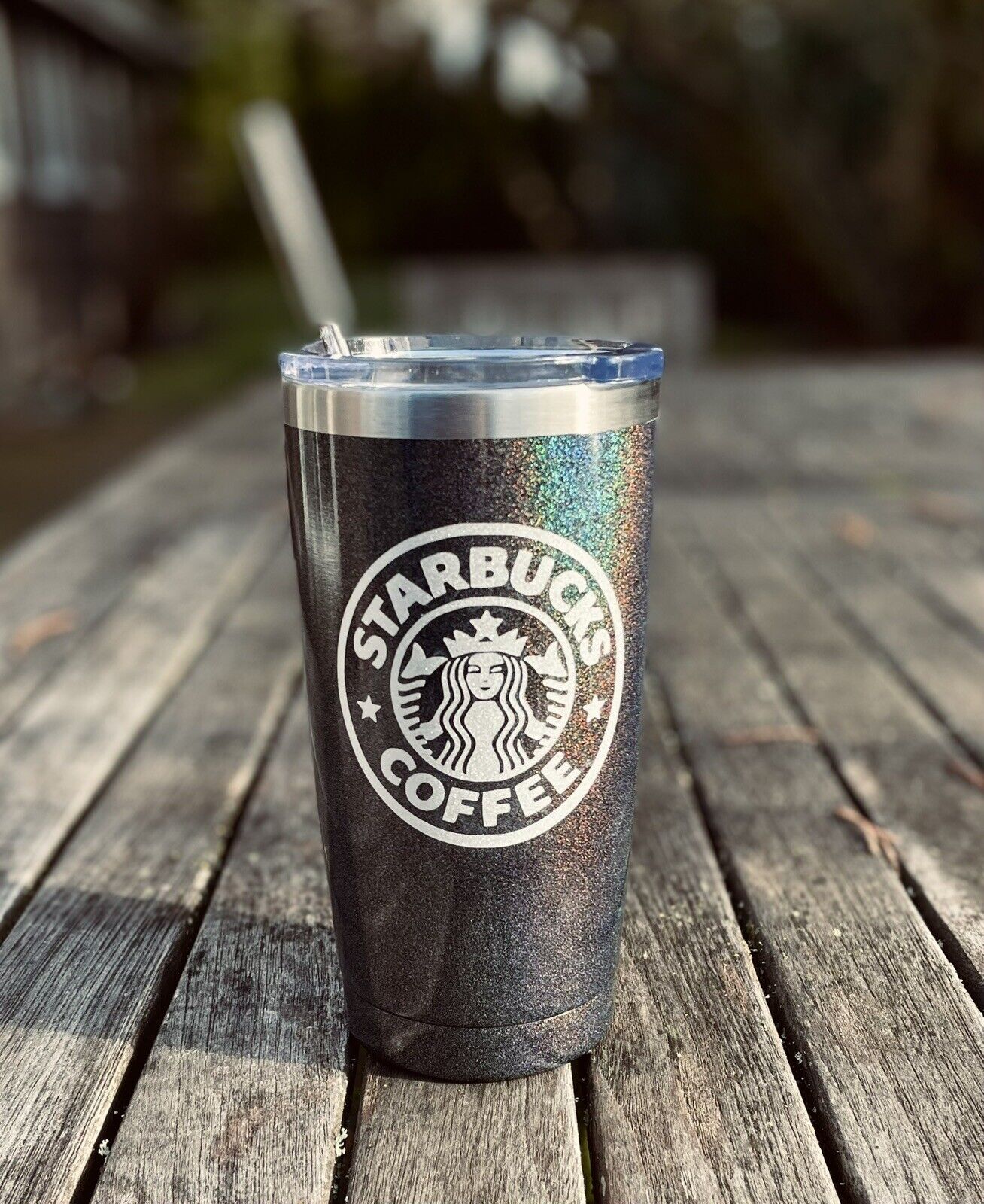 Starbucks Theme Custom tumbler +Stainless Steel Straw  20 oz Venti Black Shimmer