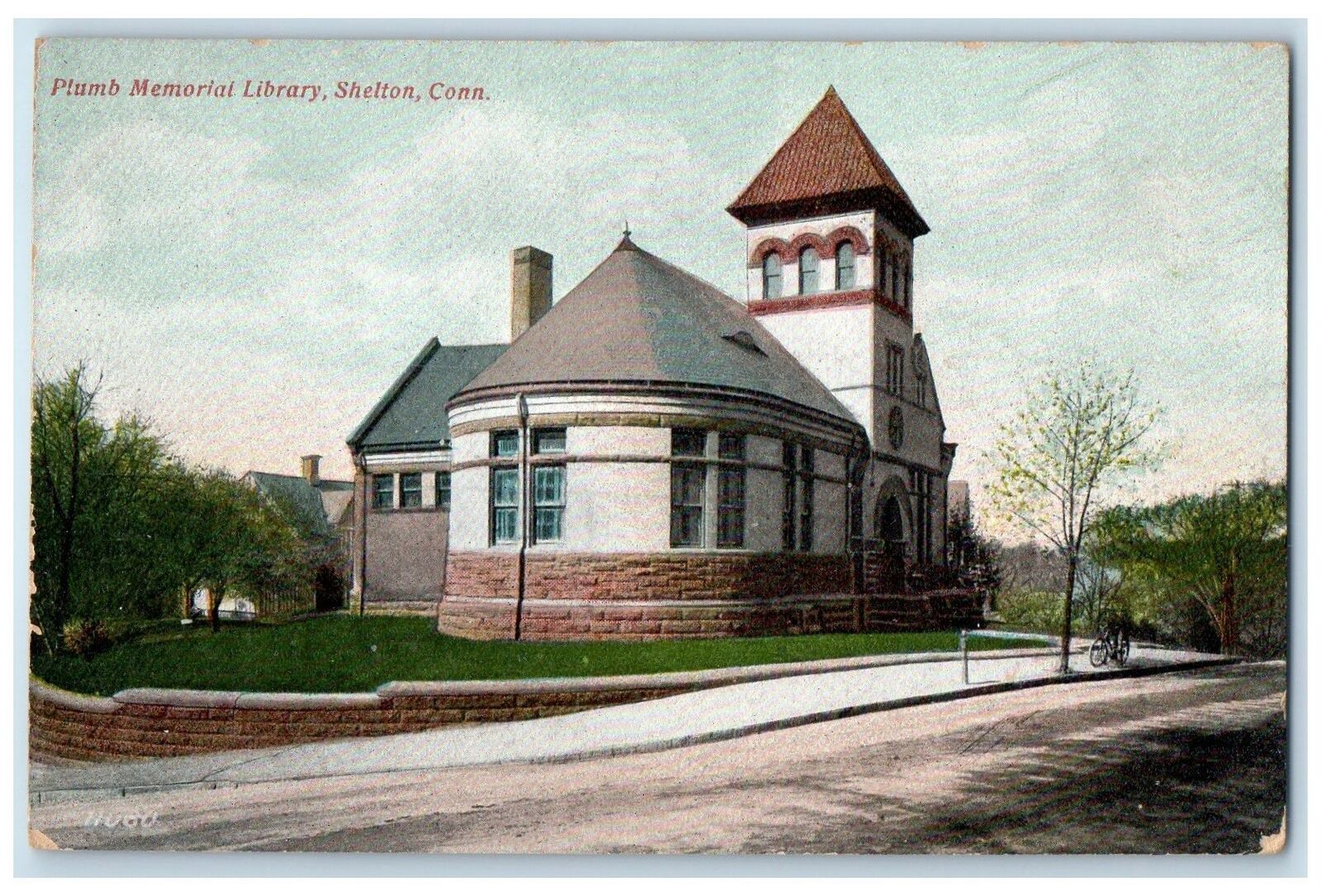c1910 Plumb Memorial Library Building Dirt Road Shelton Connecticut CT Postcard
