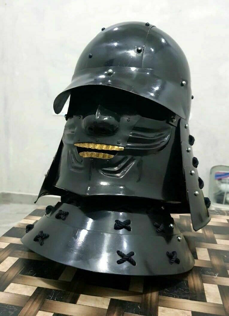 Christmas Samurai Armor Helmet Handcrafted Metal Black Samurai Armor Helmet