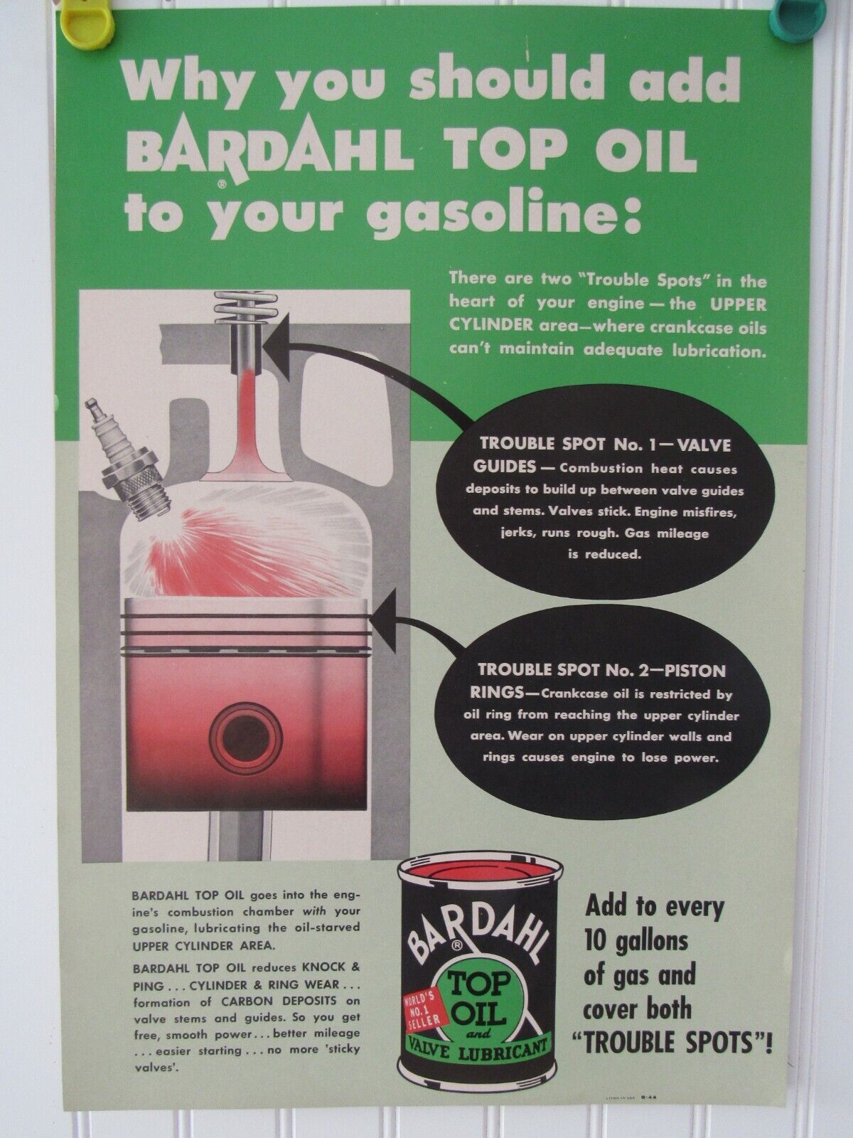 Vintage Why You Should Add BARDAHL TOP OIL & Valve Lubricant Window-Wall Sign