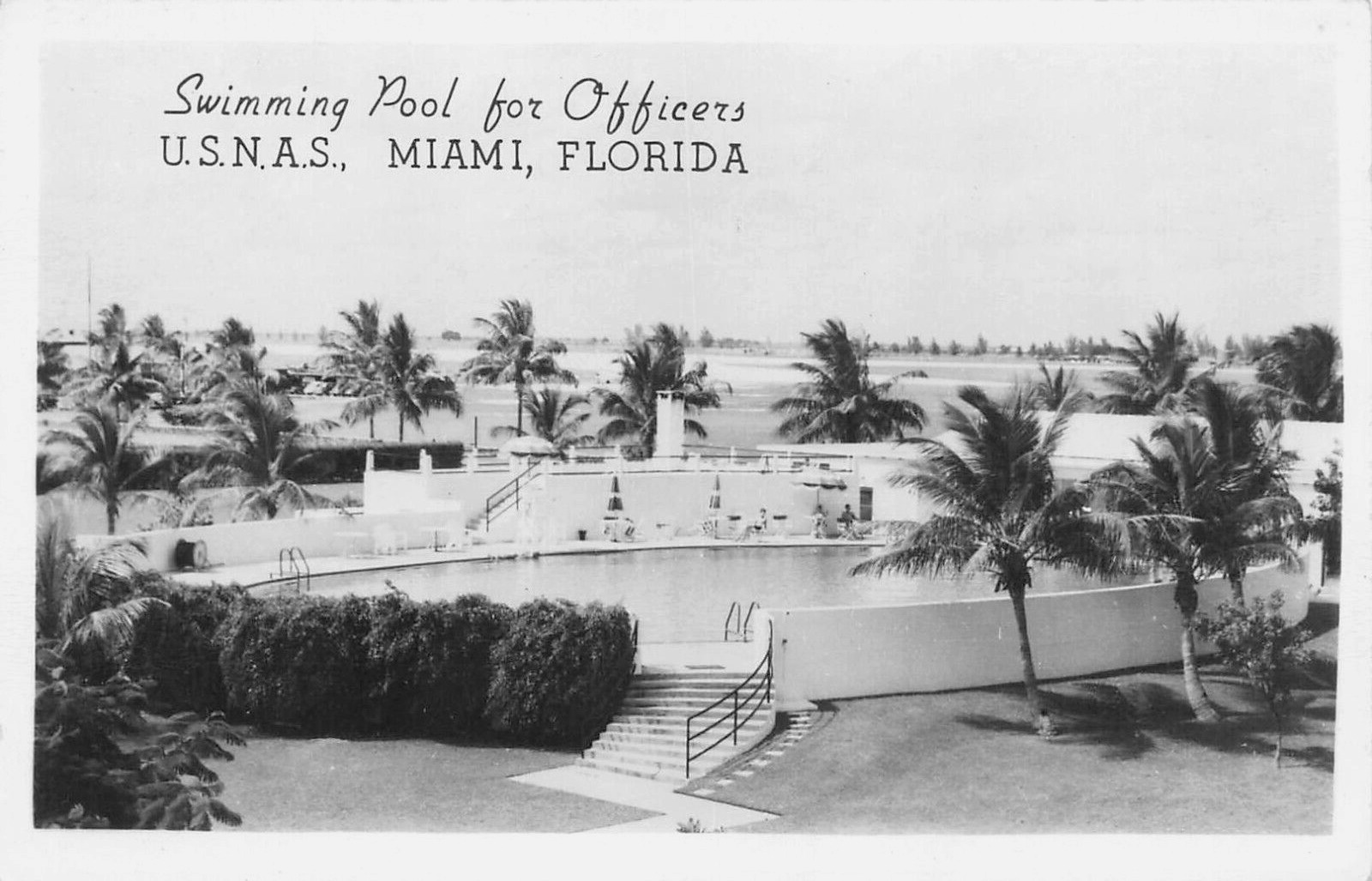 Swimming Pool for Officers, U.S.N.A.S., Miami, FL, Early Real Photo Postcard