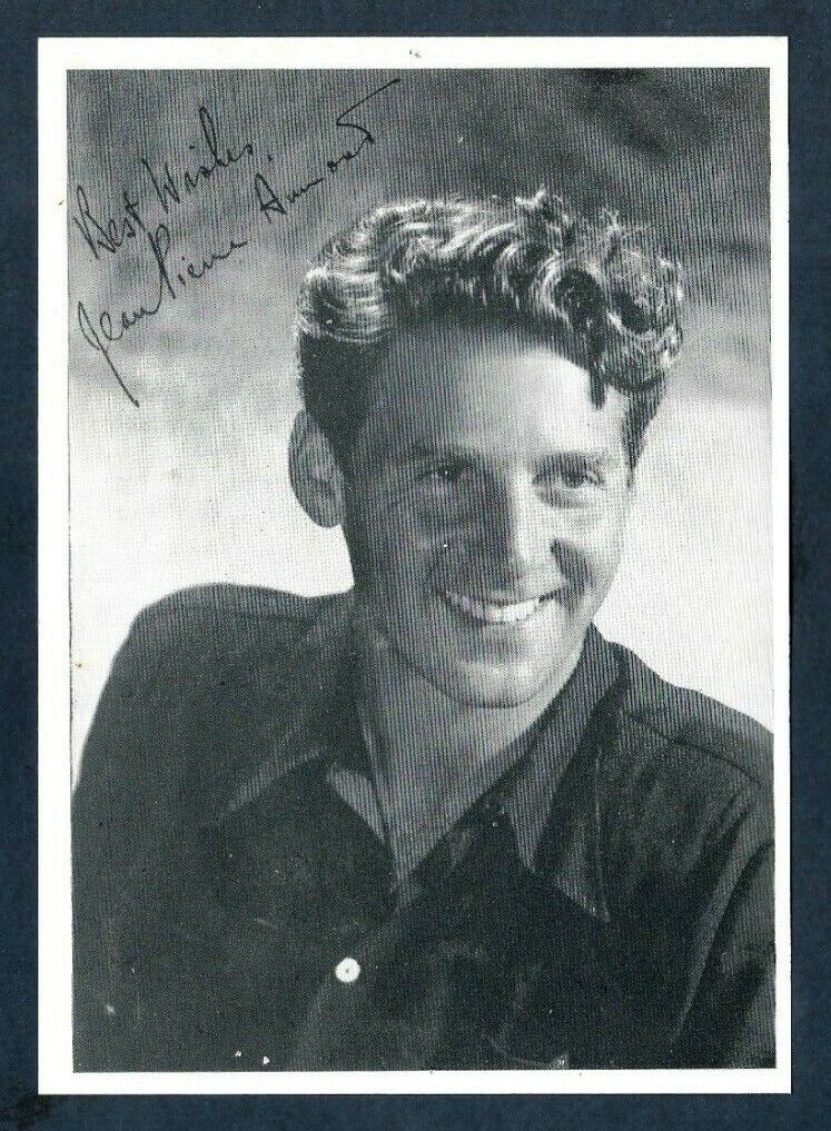 HANDSOME FRENCH ACTOR JEAN PIERRE AUMONT SIGNED FAN CARD 1950s VTG Photo Y 193
