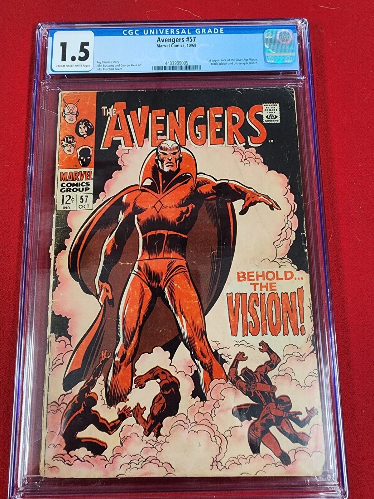 Avengers #57 CGC 1.5 Cream/OW Pages, 1st App. Vision, Silver Age Key 🔑