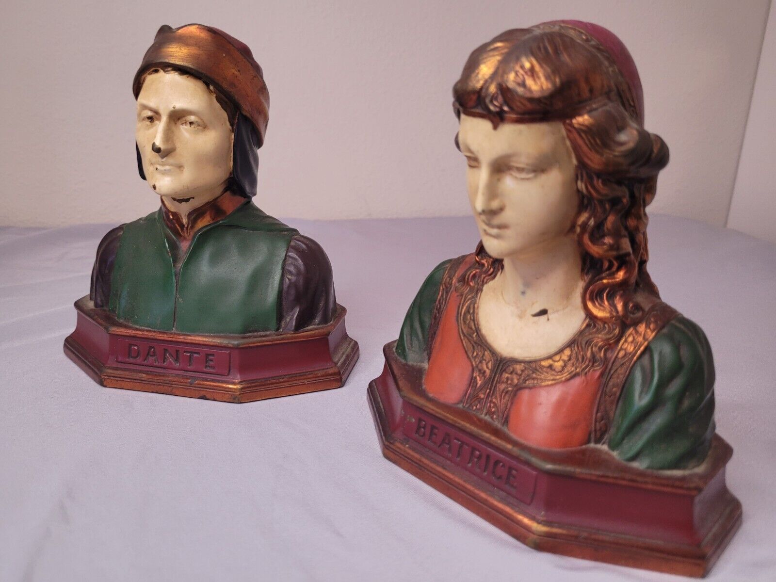 Antique Dante and Beatrice Bookends Ronson