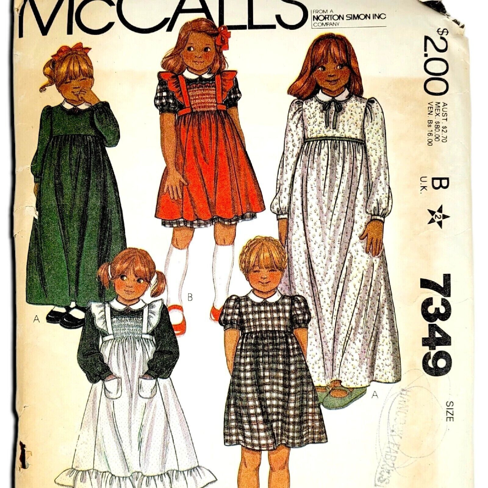 McCalls 1980s Sewing Pattern 7349 Girls Size 4 Dress Pinafore Smocking Vintage