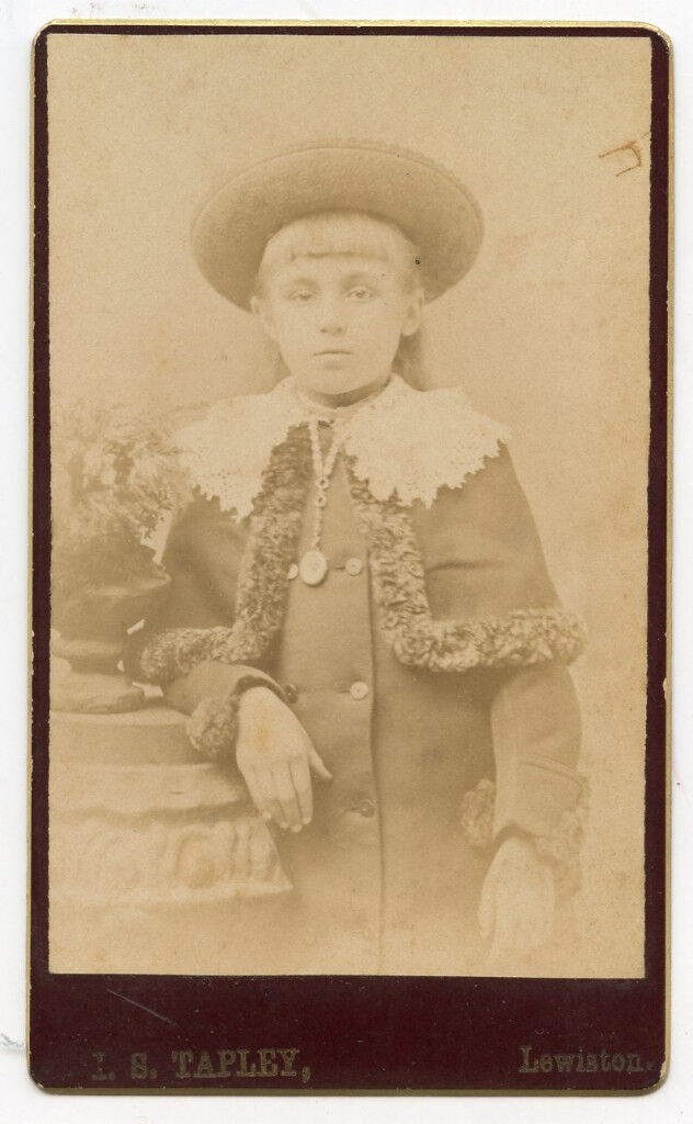 CDV Photo - Little Girl - Hat - Chunky Necklace & Bangs