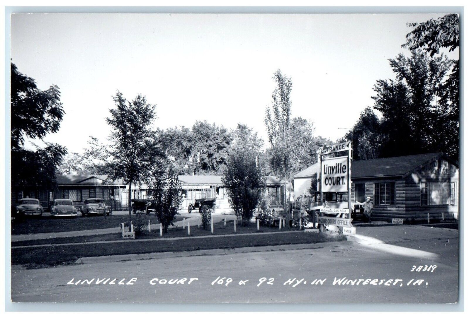 Winterset Iowa IA Postcard RPPC Photo Linville Court Entrance Scene Street c1940