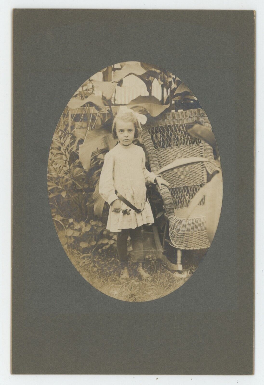 Antique c1900s Cabinet Card Stunning Portrait of Adorable Girl Outside by Chair