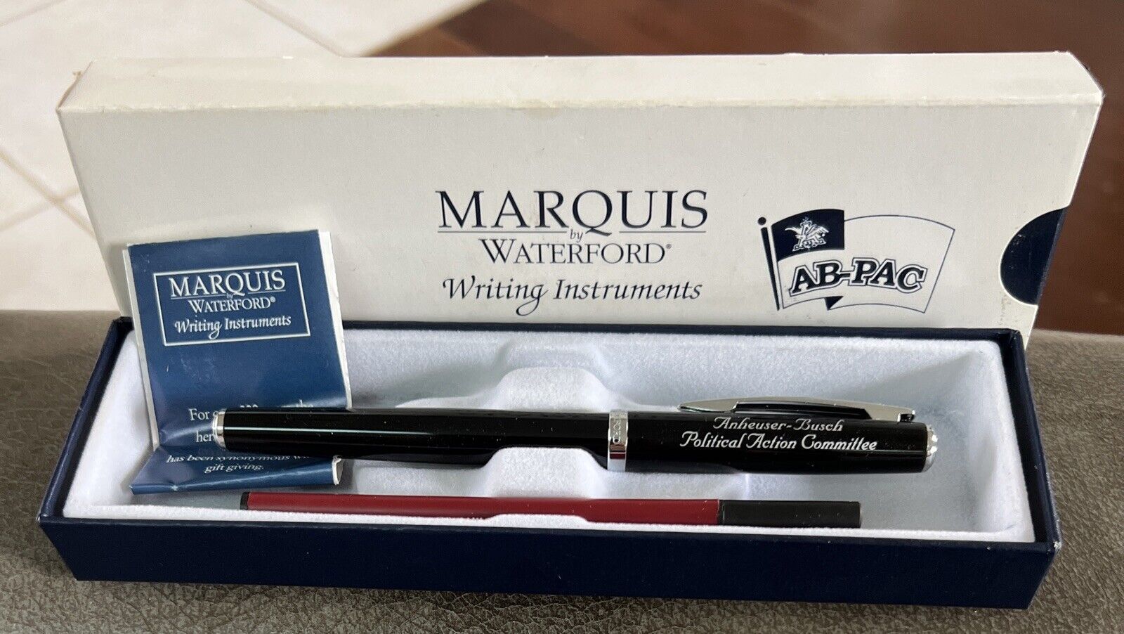 NIB - Marquis by Waterford Anheuser Busch Black Lacquer & Chrome Ball Point Pen