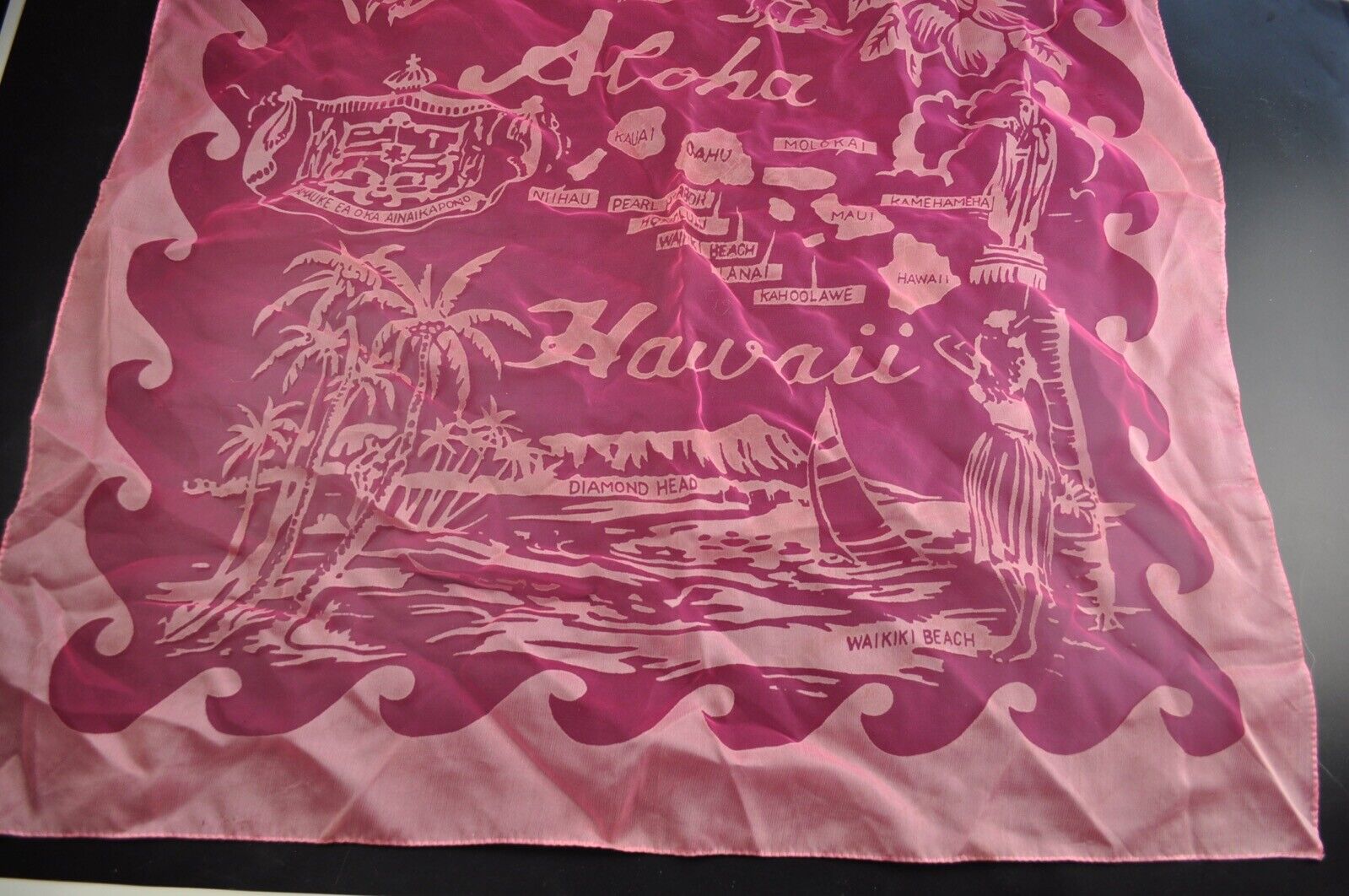 Vintage Hawaii Souvenir Sheer Pink Scarf