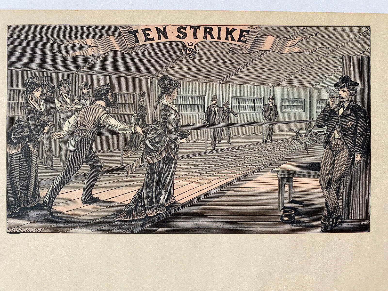 C 1860s Ten Strike Bowling Original Antique Print Cigar Box Label