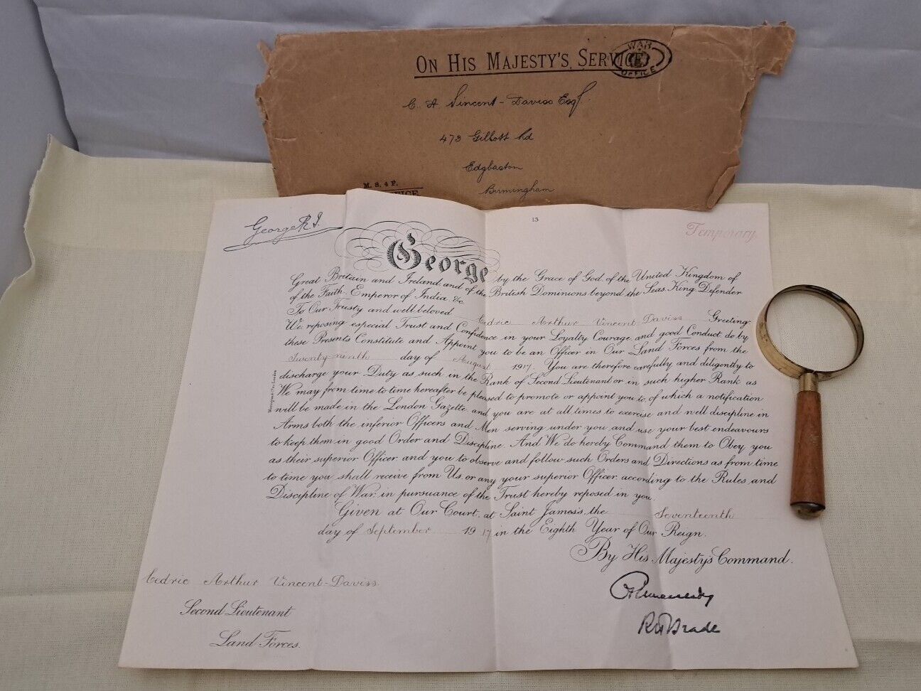 WW1 1917 British Officers Commissioning Letter United Kingdom King George