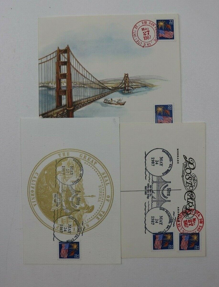 MIxed Lot 3 50th Anniv San Francisco Postcard 1909 Great Seal of CA Gold Ink 