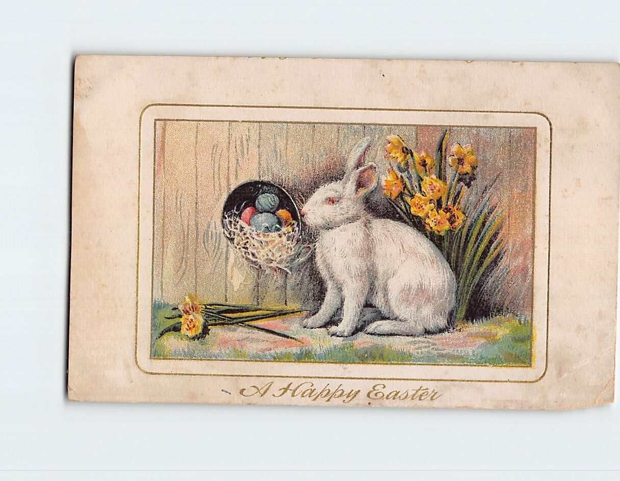 Postcard A Happy Easter A Rabbit with Easter Eggs
