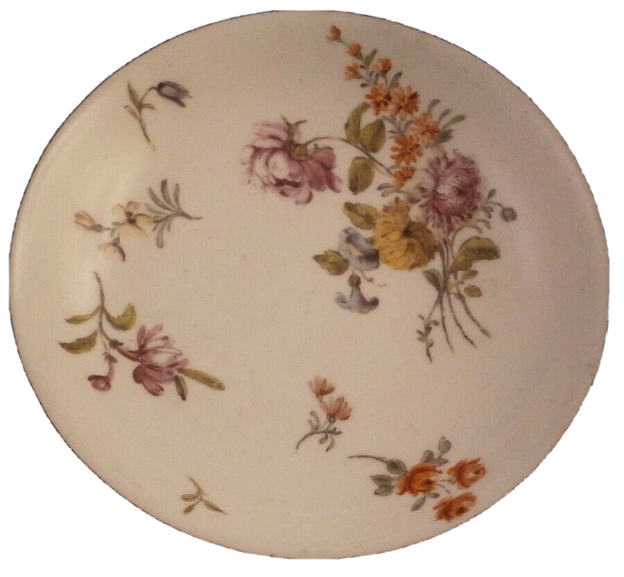 Antique 18thC Chelsea Porcelain Soft Paste Floral Saucer Red Anchor Period