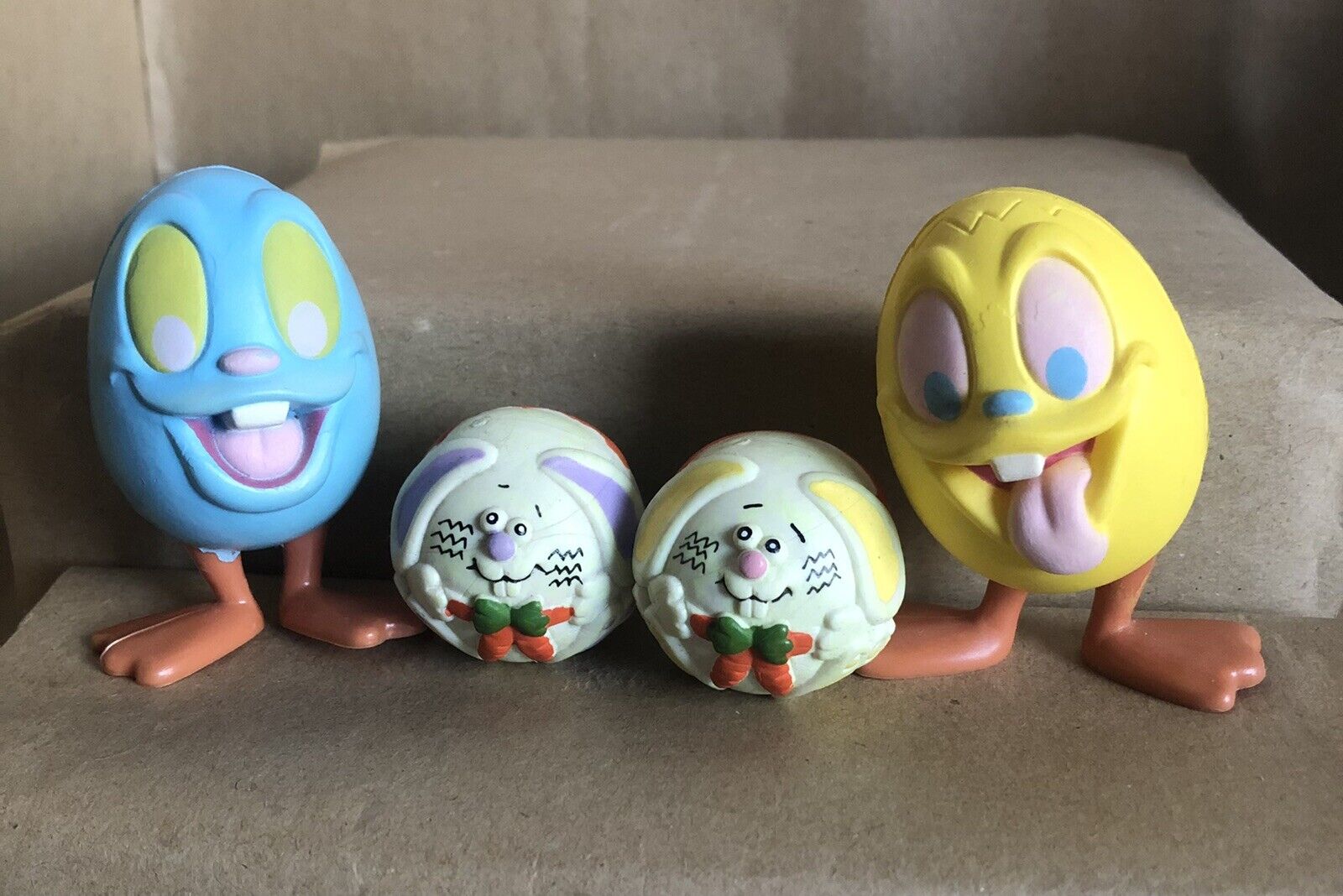 Vintage Easter Eggs Bunnies Figures 1988 Hard Sponge Ball Bunny  