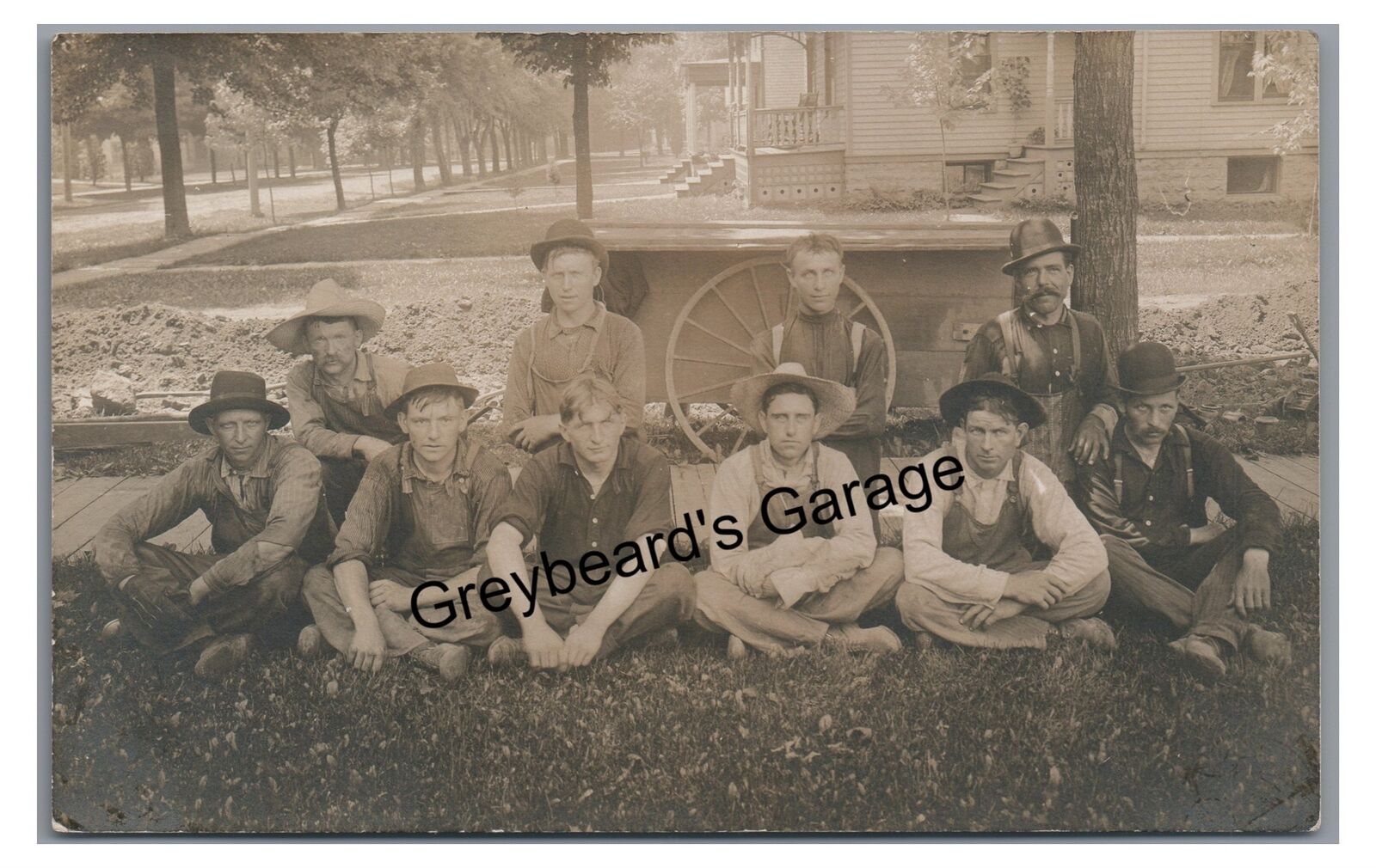 RPPC Construction Crew Burly Guys with Wagon Labor Vintage Real Photo Postcard