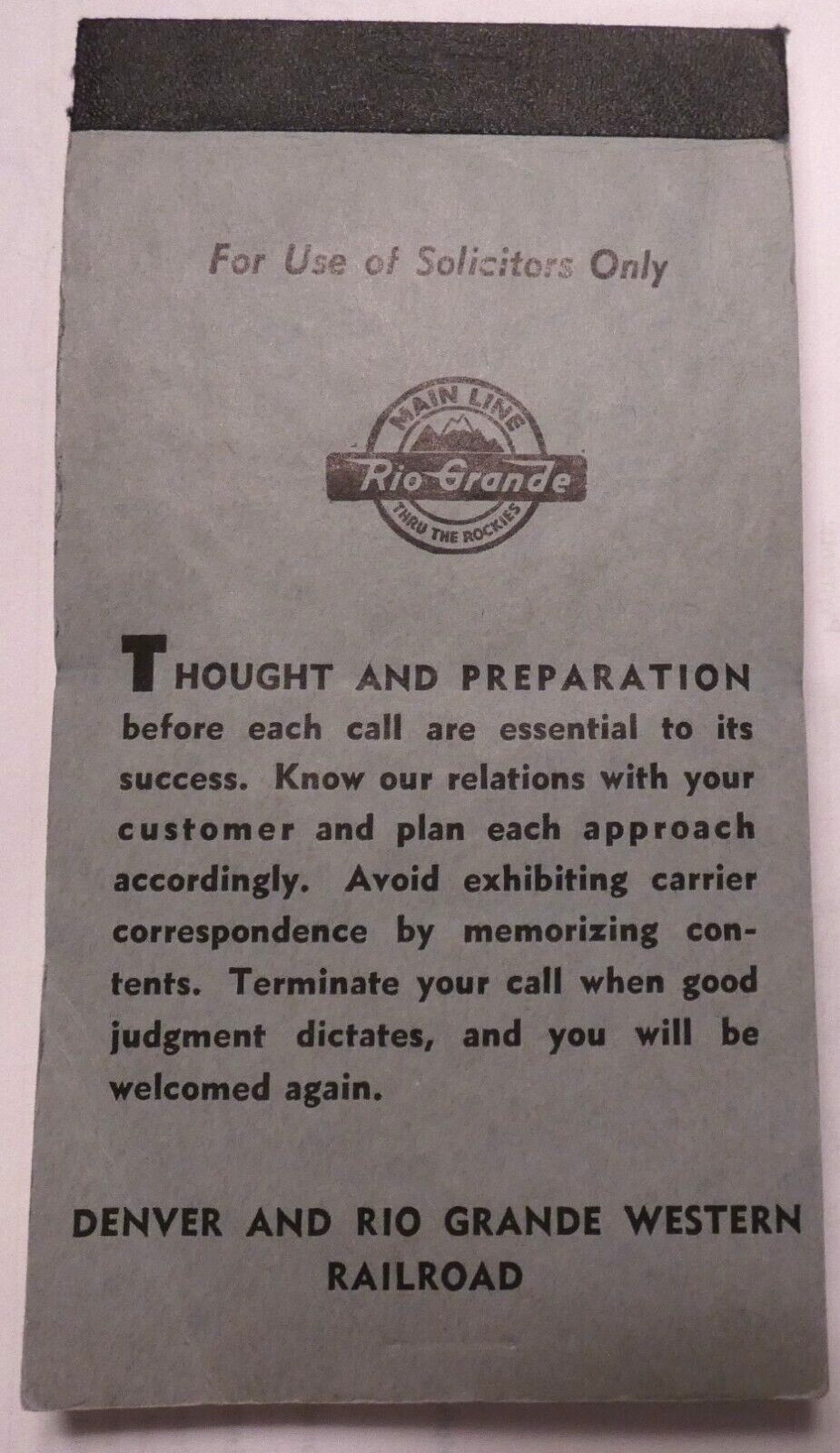 Vintage Rio Grande Railroad Sales Personnel Note Pad - 70\'s