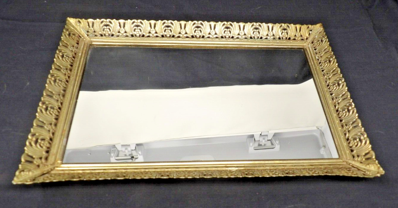 Vintage Dresser Vanity Mirror Tray w/Goldtone Filigree  Sides 12 1/2\