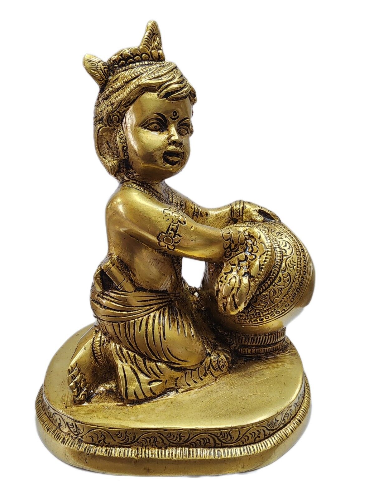 Brass 7.5 inches Lord Bal Krishna Statue Hindu God Laddu gopal usa Fast Ship