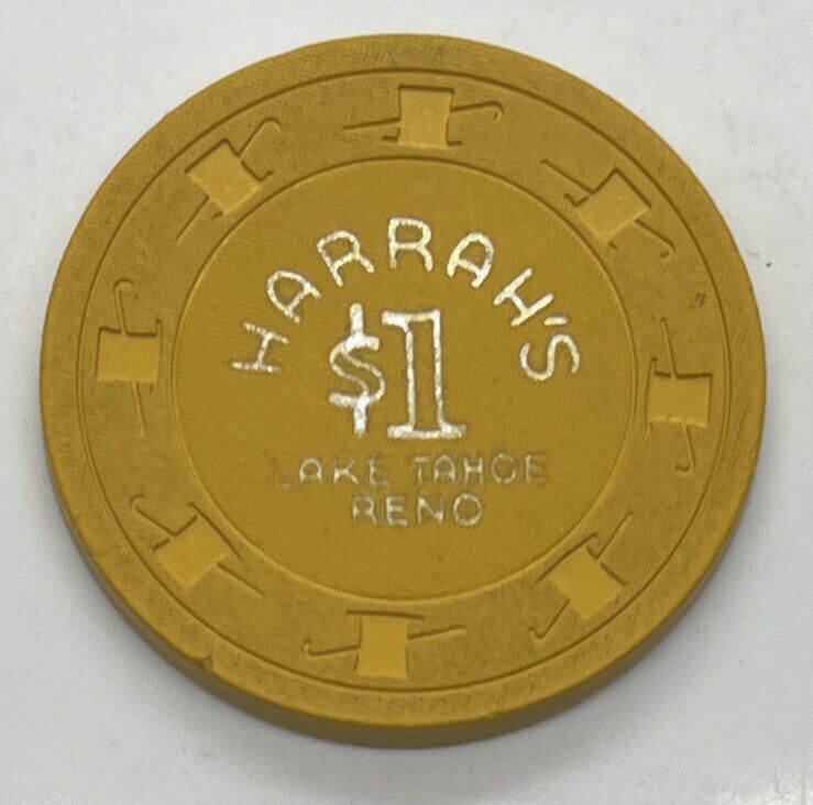 Harrah\'s $1 Reno Lake Tahoe Nevada Casino Chip - Mustard H&C CJ 1960s