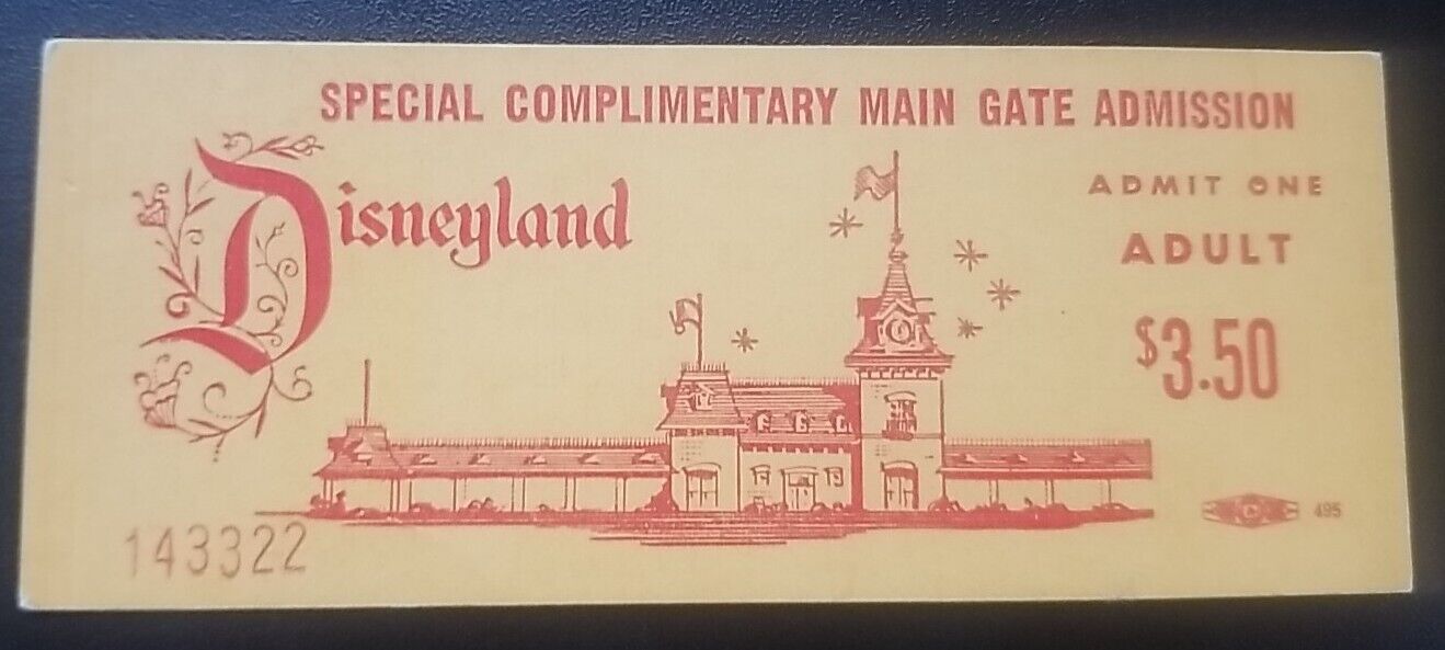 60\'s Disneyland Vintage Special Complimentary Main Gate Admission Ticket UNUSED 
