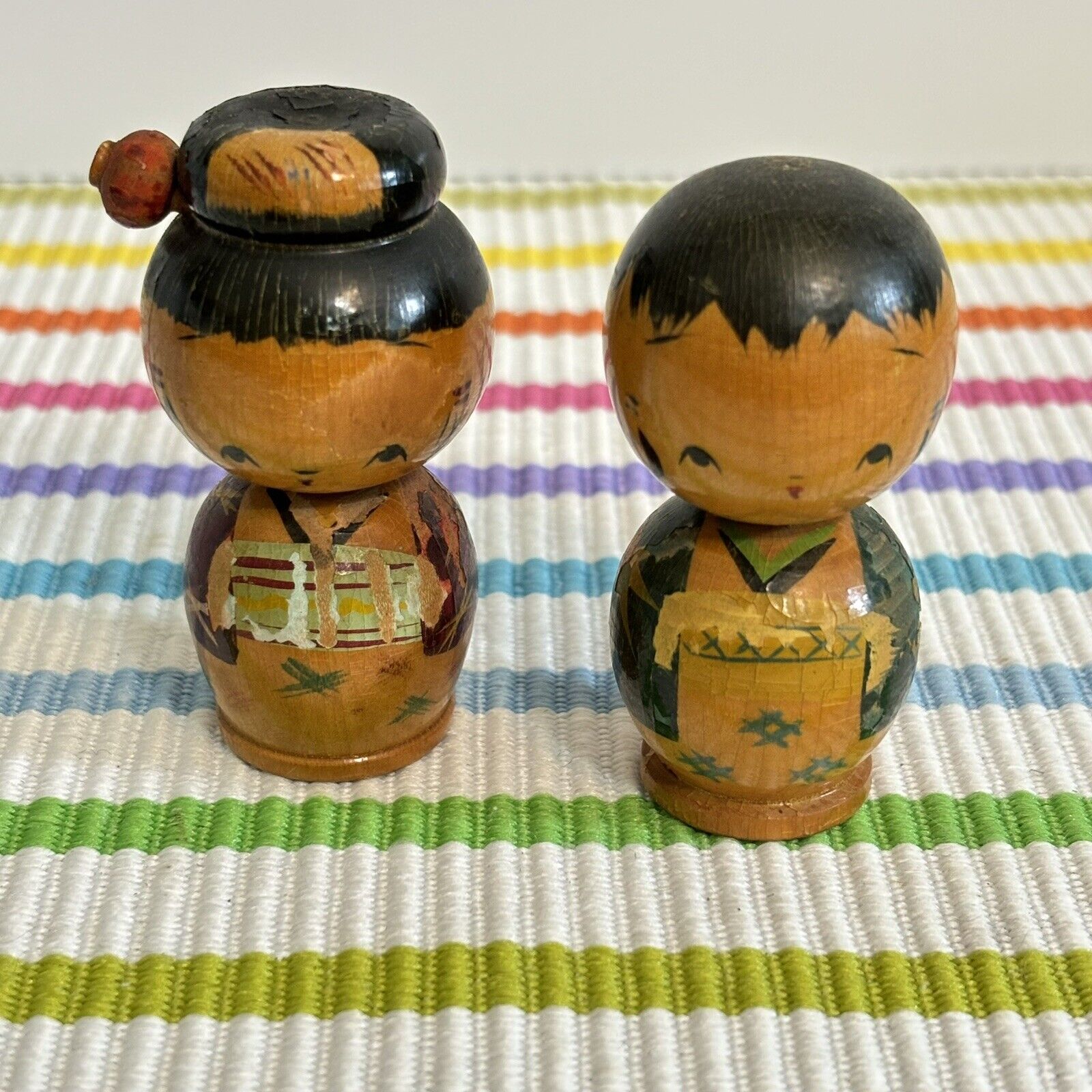 Two Small Vintage Wooden Kokeshi Dolls