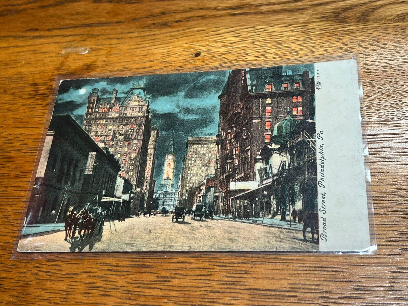 Antique Postcard Broadway Street Philadelphia Pa Night Seen Station E 1908