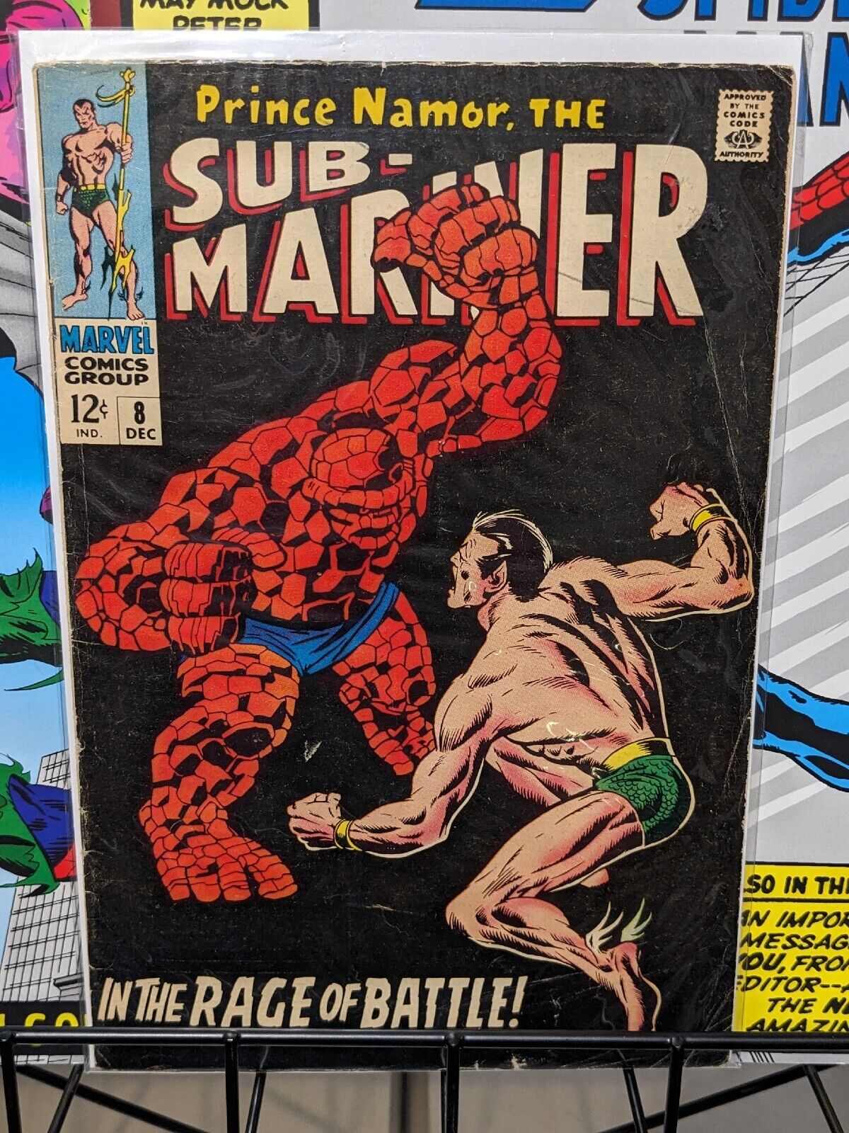 Sub-Mariner #8 - Classic Battle of Sub-Mariner Vs. The Thing. (VG/F) 1968