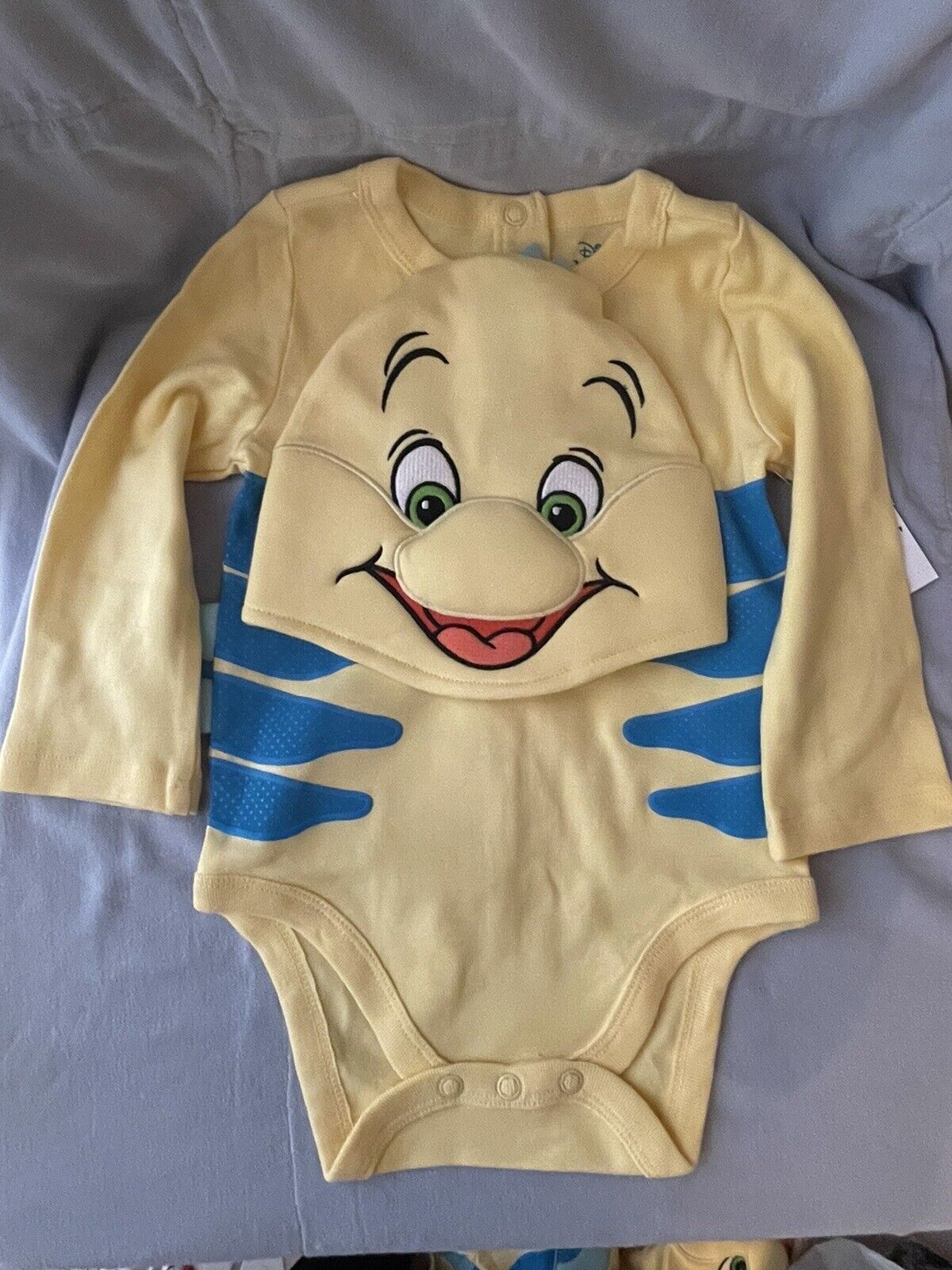 NEW Walt Disney The Little Mermaid Flounder Baby Costume Bodysuit & Hat Sz 12-18