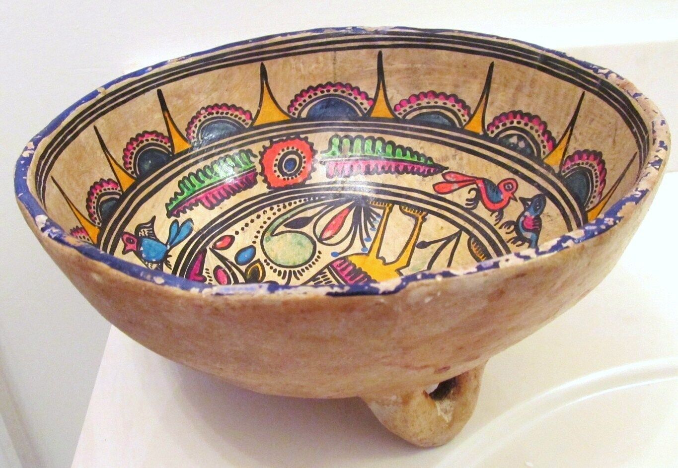 Antique VTG Peru Mayan Aztec Mexico Bowl Dish Terracotta Pottery Primitive Dated