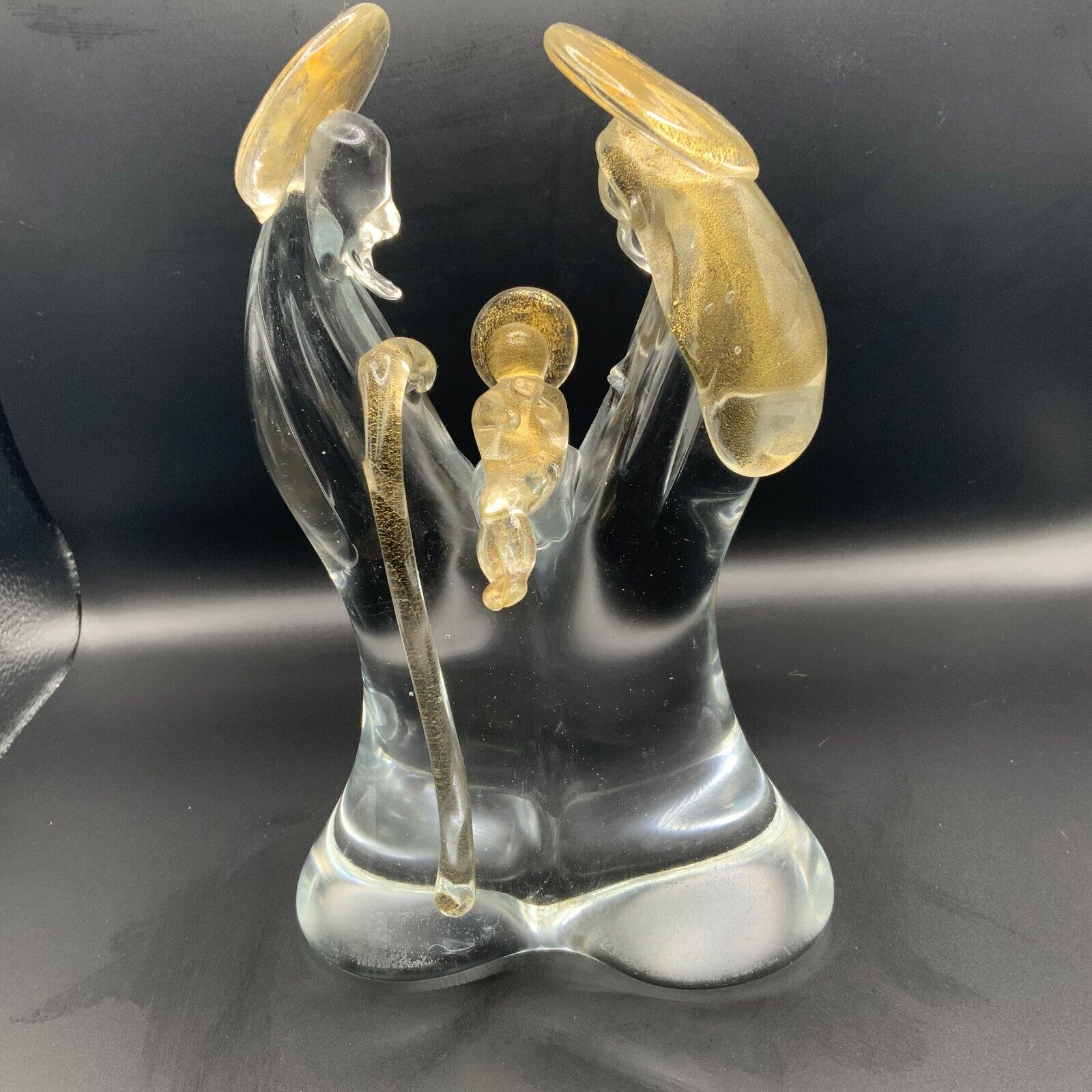 Vtg Murano Baby Jesus Joseph&Mary Holy Glass Gold Fleck Statue Figure Sculpture