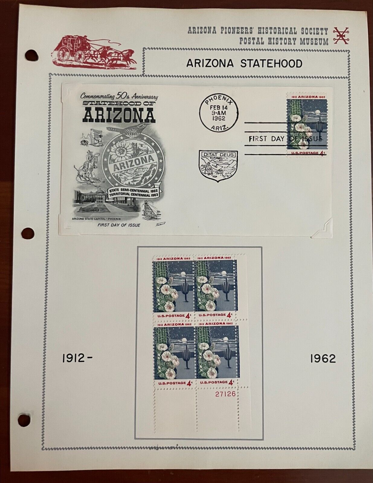 Arizona 50th Statehood Anniversary, Feb 14 1962, Stamps And First Day Cover